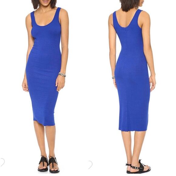 Enza Costa Dresses & Skirts - ENZA COSTA Blue Ribbed Knit Tank Midi Dress Soft Stretch Silk Blend Size Large